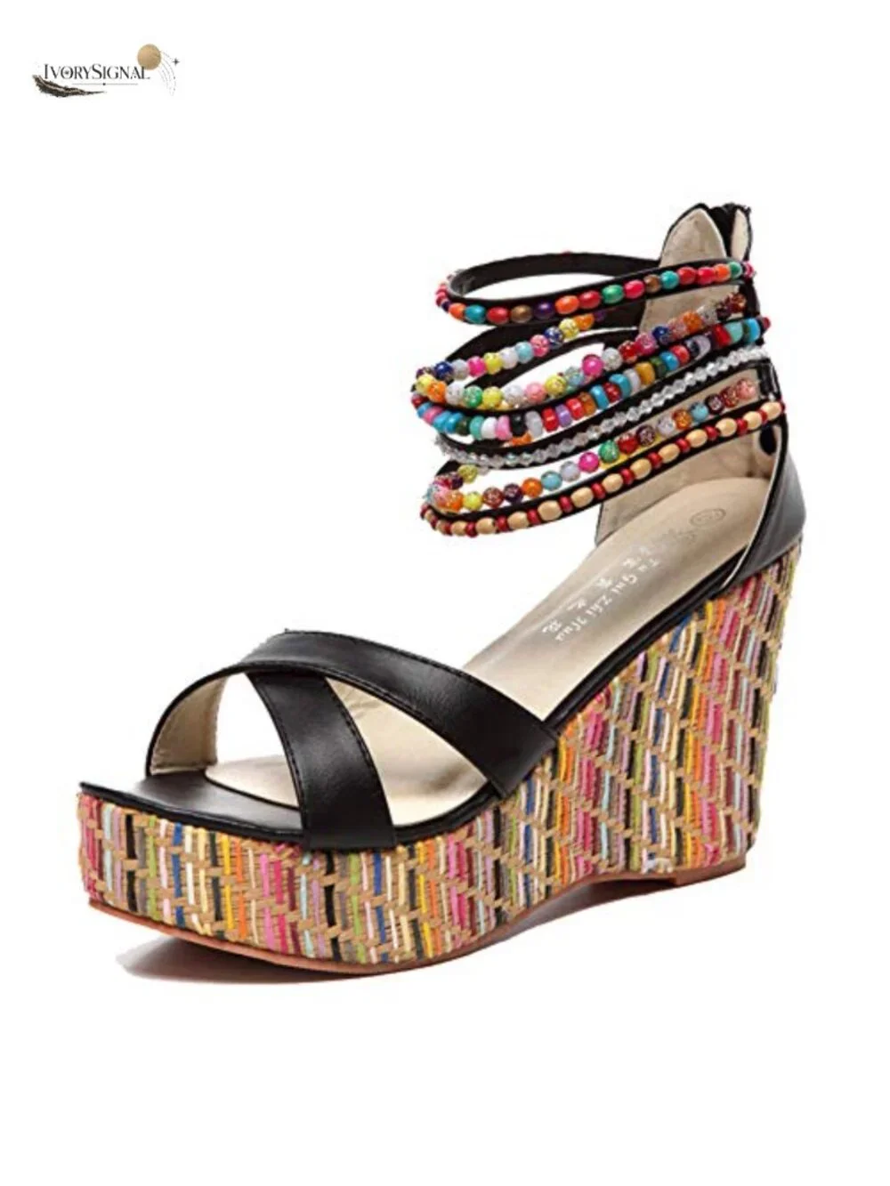 Wedge Sandals with Pearls Across the Top Platform High Heels